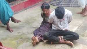 घर वालों ने प्रेमी प्रेमिका को बांधकर पीटा