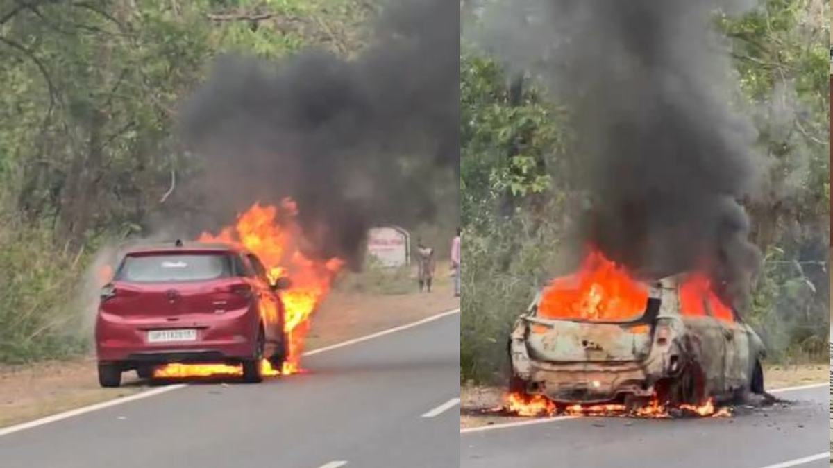 CG Car Fire: चलती कार में भीषण आग; धू-धू कर जली कार; VIDEO