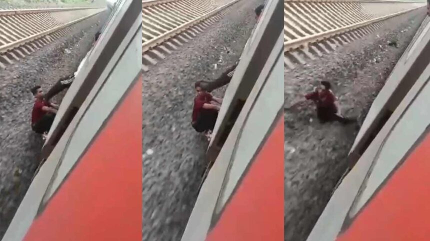 Raipur Video: राजधानी रायपुर में चलती ट्रेन से एक युवक को लात मारकर नीचे गिराने का वीडियो सोशल मीडिया पर तेजी से वायरल हो रहा है। युवक पर मोबाइल चोरी का आरोप लगाया गया था। मामले में कानून अपने हाथ में लेने वाले यात्री आर. सुरेश कुमार को रेलवे पुलिस ने गिरफ्तार कर लिया है।