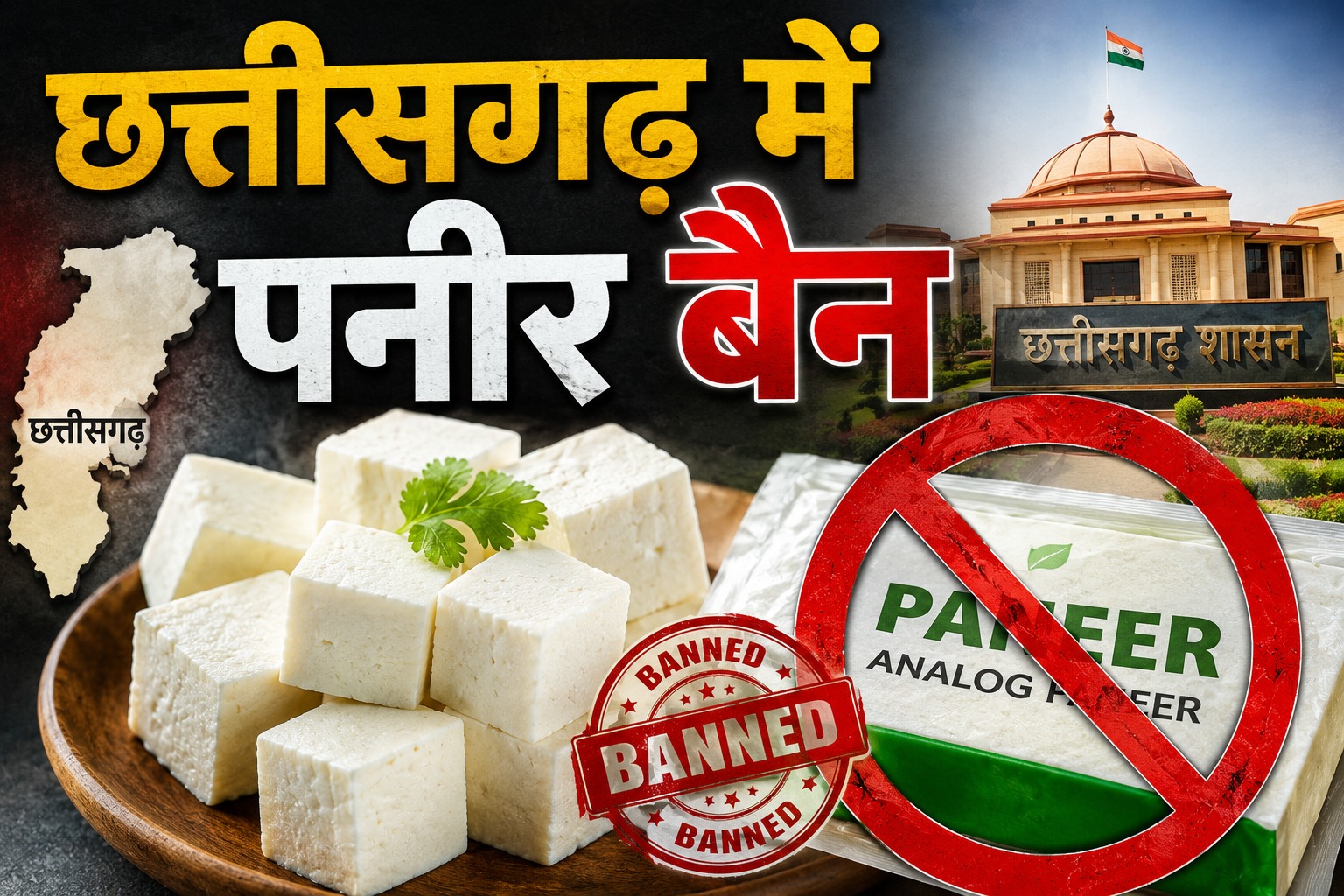 CG Paneer Ban: छत्तीसगढ़ सरकार ने खाद्य सुरक्षा और उपभोक्ताओं के स्वास्थ्य को ध्यान में रखते हुए बड़ा फैसला लिया है। राज्य में आज से एनालॉग पनीर के निर्माण, बिक्री और उपयोग पर प्रतिबंध लागू कर दिया गया है। स्वास्थ्य मंत्री श्याम बिहारी जायसवाल ने नवा रायपुर में आयोजित पत्रकार वार्ता में इसकी घोषणा की। उन्होंने कहा कि इस संबंध में आदेश आज ही जारी किया जाएगा।