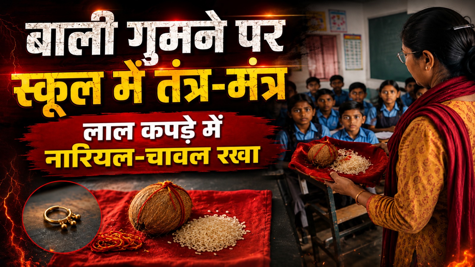 CG News: छत्तीसगढ़ के जांजगीर-चांपा जिले के बलौदा विकासखंड के काठापाली गांव स्थित एक स्कूल में शिक्षिका द्वारा बच्चों के सामने तंत्र-मंत्र जैसी गतिविधि करने का मामला सामने आया है। शिक्षिका की सोने की बाली गुम होने के बाद उन्होंने लाल कपड़े पर नारियल और चावल रखकर बच्चों के बीच पहुंचकर बाली वापस करने की बात कही। साथ ही ऐसा नहीं करने पर परिणाम भुगतने की चेतावनी भी दी।
