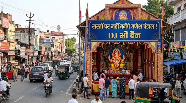 Ganeshotsav 2026: बिलासपुर में इस बार गणेश उत्सव के दौरान आम रास्तों और व्यस्त सड़कों पर पंडाल लगाने पर कार्रवाई की जाएगी। पुलिस ने गणेश उत्सव समितियों को आयोजन से पहले अनुमति लेने और नियमों का पालन करने के निर्देश दिए हैं। साथ ही डीजे और तेज आवाज वाले साउंड सिस्टम के इस्तेमाल पर पूरी तरह रोक लगाई गई है।