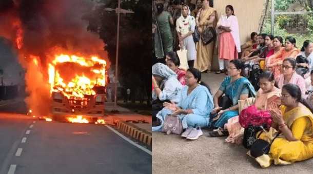 Raipur Bus Fire: रायपुर में मंत्रालय की बस में आग लगने की घटना के बाद गुरुवार को मंत्रालयीन कर्मचारी संघ ने बसों की खराब व्यवस्था को लेकर विरोध प्रदर्शन किया। कर्मचारी मंत्रालय के मुख्य गेट पर पहुंचे और बसों के रखरखाव व सुरक्षा व्यवस्था पर सवाल उठाए। इस दौरान कर्मचारियों ने ‘रघुपति राघव राजा राम’ गाकर अपना विरोध दर्ज कराया।