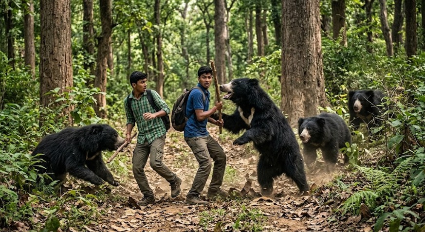 CG Bear Attack: छत्तीसगढ़ के धमतरी जिले में जंगल से गुजर रहे दो युवकों पर चार भालूओं ने हमला कर दिया। एक युवक किसी तरह मौके से भागकर बच निकला, जबकि दूसरा युवक गंभीर रूप से घायल हो गया। घटना नगरी ब्लॉक के सीतानदी उदंती टाइगर रिजर्व क्षेत्र के अर्जुनी जंगल के पास की है।