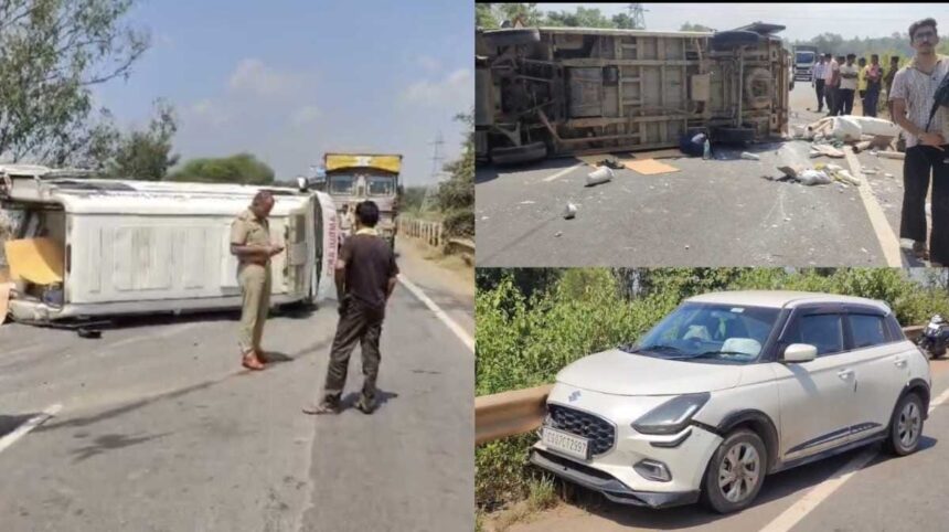 Kondagaon Accident: कोंडागांव जिले के फरसगांव क्षेत्र में नेशनल हाईवे-30 पर शुक्रवार दोपहर बड़ा सड़क हादसा हो गया। चिचाड़ी पुल के पास कार और एंबुलेंस की आमने-सामने टक्कर के बाद एंबुलेंस सड़क पर पलट गई। हादसे के बाद मौके पर अफरा-तफरी मच गई और कुछ समय के लिए राष्ट्रीय राजमार्ग पर यातायात प्रभावित रहा।