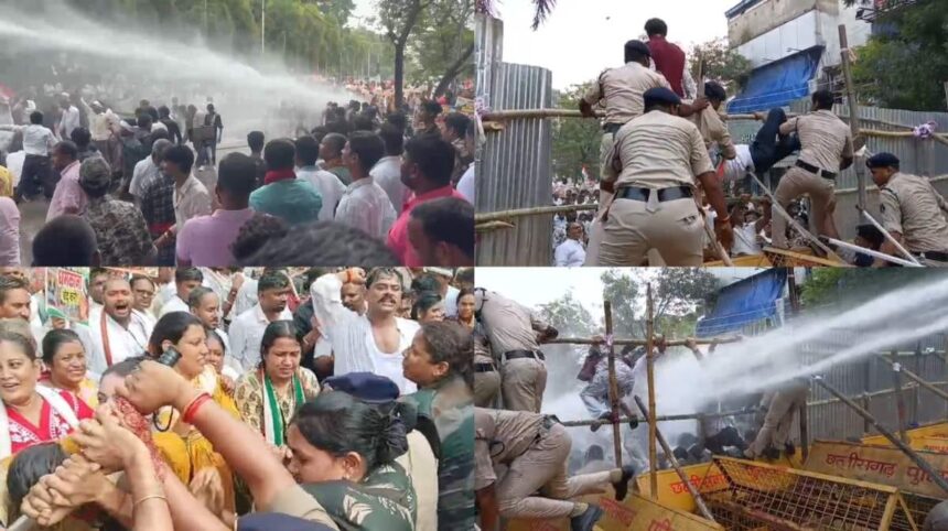 CG Congress Protest: बिलासपुर जिले के बेलतरा विधानसभा क्षेत्र में जमीन सीमांकन को लेकर कांग्रेस ने मंगलवार को कलेक्ट्रेट का घेराव किया। प्रदर्शन के दौरान कांग्रेस कार्यकर्ताओं ने पुलिस की बैरिकेडिंग तोड़ने की कोशिश की, जिसके बाद उन्हें रोकने के लिए पुलिस ने वाटर कैनन का इस्तेमाल किया। कलेक्ट्रेट के बाहर कुछ देर तक तनाव की स्थिति बनी रही।